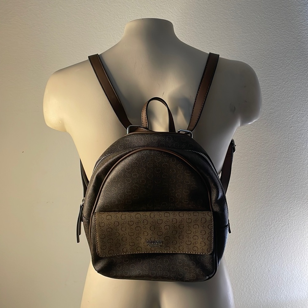 Brown Leather Guess Backpack